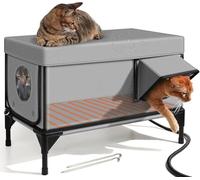 OZPPM Caseta For Gatos Exterior con Calefacción, Aislada Y Resistente A La Intemperie, Refugio Elevado For Gatos Callejeros con Aleros Impermeables Y Puerta De Escape, 100% Resistente Al Invierno(M)