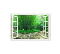 OZPWBVY Falsa Ventana Paisaje Cuadros Decoracion Salon Modernos-Bosque Bambú-Impresión en Lienzo-Naturaleza Imagen 70x105cm Sin Marco
