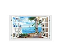 OZPWBVY Falsa Ventana Paisaje Cuadros Decoracion Salon Modernos-Edificios Mar-Impresión en Lienzo-Naturaleza Imagen 70x120cm Sin Marco