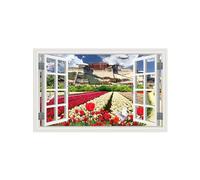 OZPWBVY Falsa Ventana Paisaje Cuadros Decoracion Salon Modernos-Flores Campo palacio-Impresión en Lienzo-Naturaleza Imagen 30x50cm12x20in Sin Marco
