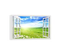 OZPWBVY Falsa Ventana Paisaje Cuadros Decoracion Salon Modernos-Flores Pradera nubes-Impresión en Lienzo-Naturaleza Imagen Listo para Colgar 60x95cm Enmarcado