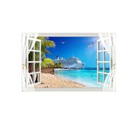 OZPWBVY Falsa Ventana Paisaje Cuadros Decoracion Salon Modernos-Mar Playa barco-Impresión en Lienzo-Naturaleza Imagen 40x65cm16x26in Sin Marco