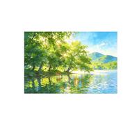 OZPWBVY Paisaje Cuadro sobre Lienzo-Ciervos Lago Bosque-Decoración Pintura-Impresión Imagen Salon Dormitorio 60x90cm24x35in Sin Marco