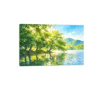 OZPWBVY Paisaje Cuadro sobre Lienzo-Ciervos Lago Bosque-Decoración Pintura-Impresión Imagen Salon Listo para Colgar 80x120cm31x47in Enmarcado