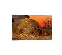 OZPWBVY Paisaje Cuadro sobre Lienzo-Perro Atardecer Otoño-Moderno Pintura Decoración-Imagen Salon Dormitorio Listo para Colgar 80x120cm Enmarcado