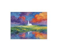 OZPWBVY Paisaje Cuadro sobre Lienzo-torre nubes lago-Decoración Pintura-Impresión Imagen Salon Dormitorio 90x117cm Solo Lienzo