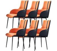 OZSSLJJ Dining Chairs Set of 6 Micro Fiber Leather Kitchen Chair Metal Legs Counter Living Room Reception Chair(Orange+Dark Blue)