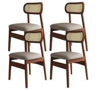 OZSSLJJ Juego de 2 sillas de Comedor de Madera, Respaldo Moderno de ratán de Malla Transpirable + cojín de Cuero PU, Marco de Madera Maciza Adecuado(Walnut+Dark Khaki,4)