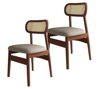 OZSSLJJ Juego de 2 sillas de Comedor de Madera, Respaldo Moderno de ratán de Malla Transpirable + cojín de Cuero PU, Marco de Madera Maciza Adecuado(Walnut+Dark Khaki,2)