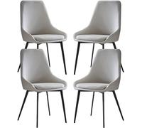 OZSSLJJ Kitchen Dining Chairs Set of 4 Proof de PU Leather Side Chair with Carbon Steel Metal Legs for Home Commercial Restaurants(Light Gray)