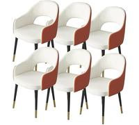OZSSLJJ Kitchen Kitchen Dining Chairs Set of 6 Artificial Leather Bedroom Marriage Room Balcony Sofa Chair Dressing Table Makeup Chair(White+Orange)