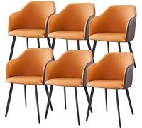 OZSSLJJ Kitchen Living Room Armchair Set of 6 PU Saddle Leather Upholstered Accent Chairs Mid Century Modern Metal Leg Dining Chairs(Brown+Orange)