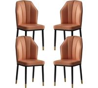 OZSSLJJ Set of 4 PU Leather Dining Chairs Kitchen Living Room Lounge Counter Chairs Water Proof Metal Legs Side Chair(Orange)