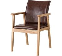 OZSSLJJ Silla de Comedor, sillón, Silla de Escritorio for Dormitorio con cojín de Cuero Encerado con Aceite de fácil Cuidado, Silla Sencilla de Madera Maciza, sillón de Hotel(A)