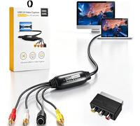 Ozvavzk Convertidor VHS a digital, USB 2.0 Video Capture Card, 1080P Hi8 VHS a convertidor digital con adaptador Scart/AV para PC TV Tape Player Camcorder, compatible con Mac OS o Windows