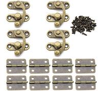 OZXNO - Kit de pestillo y bisagra de gancho derecho antiguo, 4 cerraduras de cerrojo de cuerno y 8 bisagras rectangulares concisas de bronce retro para joyero, accesorio de repuesto con tornillos a