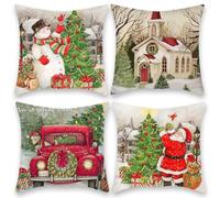 OZXVXZO 4 Piezas Cojines Decorativos Navideños, Cojines Navidad 40x40 cm, Funda Cojines Decorativos Navideños, Invierno Fundas de Almohada para Sofá, Dormitorio, Sala de Estar