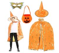 OZXVXZO Capa De Bruja para Niños, Disfraz De Brujo con Sombrero,Capa De Bruja De Halloween para Niños, Disfraz halloween Niño Con Antifaz,Bolsa Chuches Halloween -A
