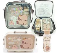 OZXVXZO Juego de Capybara Fiambreras Bento, con Cubiertos Botella para Beber, Fiambreras con Compartimentos, Portatil Lunch Box, Prueba de Fugas Caja de Almuerzo, para Escuela Picnic Viajes Trabajo-B