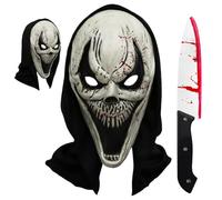 OZXVXZO Máscara de asesino de fantasmas, Máscara de Scream de Halloween, Careta Ghost Face de Látex Realista con plástico Cuchillo Sangriento,para Eventos y Fiestas de Disfraces de Terror-D