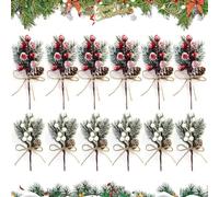 OZXVXZO Rama de Pino Artificial con Frutos Rojos,12 Piezas Artificiales Bayas Pino Navidad，Deco de Navidad con Rama para Arreglos Florales, Decoración para Mesa, Decoracion Hogar Navideña