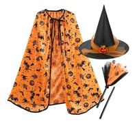 OZXVXZO Ropa de Calabaza de Halloween para Niños, Trajes de Bruja de Halloween,Trajes de Calabaza,Incluyendo Capas, Sombreros, Escobas de Bruja,Regalos de Fiesta de Carnaval para Niños y Niñas-A