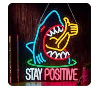 Ozzyr letrero de barra de neón Letrero de neón Mantén una actitud positiva con forma tiburón y pulgar hacia arriba. 39 x 29,7 cm