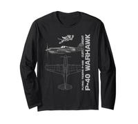 P-40 Warhawk WWII Fighter Airplane Profile Camiseta Manga Larga