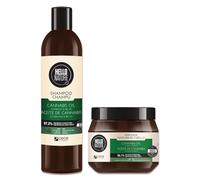 P-Beauty - Champú cosmético natural + mascarilla para el cabello con aceite de semilla de cáñamo, champú para cabello seco y dañado, mascarilla para el cabello brillante, cuidado vegano sin siliconas