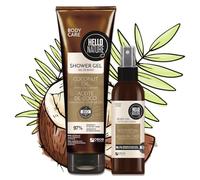 P-Beauty - Juego de cosméticos naturales para el cuidado del cuerpo con aceite de coco orgánico, gel de ducha y aceite corporal, vegano para piel sedosa, crema de ducha y aceite para el cuerpo con