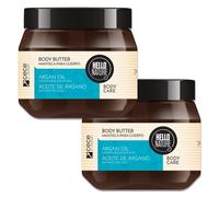 P-Beauty - Mantequilla corporal con aceite de argán orgánico para pieles muy secas con manteca de karité, aceite de macadamia y aceite de coco, crema de cuidado vegana sin parabenos ni siliconas (2 x