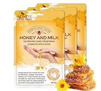 P-Beauty Mascarilla de manos 3 pares con miel y extracto de leche | Mascarilla exfoliante | Crema de manos y crema nutritiva | Antiedad | Guantes hidratantes con vitaminas, minerales y colágeno |