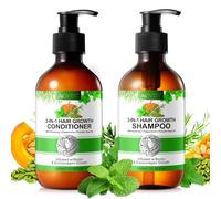 P-Beauty - Set de champú y acondicionador con biotina, romero, menta, aceite de semilla de calabaza, vegano - promueve el crecimiento del cabello, hidrata, fortalece el cabello dañado, repara puntas