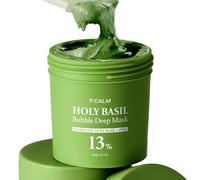 P.CALM Mascarilla Profunda de Burbujas de Albahaca Sagrada, 90 g | Albahaca sagrada y agua carbonatada, Limpia poros y puntos negros, Arcilla coreana, Enjuague con burbujas