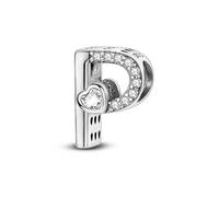 P Charm de letra y corazón, accesorio de pulsera de plata esterlina 925, compatible con con Pandora Bracelet Neckalce, regalo para mujeres