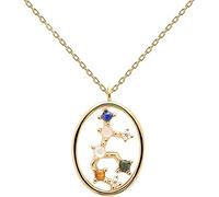 P D PAOLA - Collar Virgo - Plata de ley 925 chapado en oro de 18 quilates - Joya para mujer, talla única, Plata, Cuarzo rosa, malaquita
