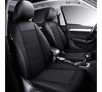 P&J Auto Leather and Mesh Car Seat Cover Front Pair Universal Fit for Cars Trucks Vans & SUVs Airbag Compatible (Black)