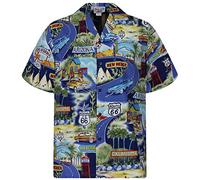 P.L.A. Original Camisa Hawaiana, Route 66 grey Wide Road, azul XL