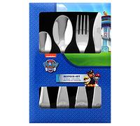 P:os 29991 - Juego de cubiertos con estampado de la Patrulla Canina, 4 piezas, cubiertos infantiles de acero inoxidable, cubiertos de comedor con cuchillo, tenedor, cuchara de sopa y cuchara de