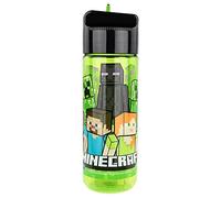 p:os 33171 - Botella para niños, aprox. 540 ml, diseño transparente con diseño de Minecraft y pajita plegable integrada, de plástico, sin BPA ni ftalatos