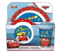 P:os 33711088 Cars - Juego de desayuno de 3 piezas con plato, cuenco y vaso, vajilla infantil de plástico, apto para lavavajillas y microondas