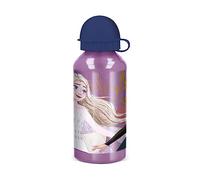 p:os Botella de aluminio infantil Frozen, 400 ml, tapa con pajita | Botella de aluminio con tapón de rosca, boca ancha y tapa abatible con pajita corta, 400 ml, motivo Elsa y Anna