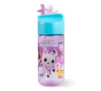 p:os Botella infantil Gabby's Dollhouse con pajita, 430 ml, lila | Botella para niños con pajita plegable integrada y cierre hermético, 430 ml, ligera y compacta, 17 x 6 cm