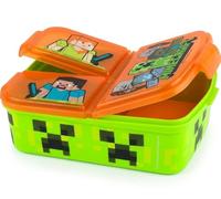 p:os Fiambrera infantil Minecraft, 3 compartimentos, con cierre de clip | Fiambrera de plástico con tres compartimentos independientes y cierres de clip, aprox. 18 x 13,5 x 5,5 cm