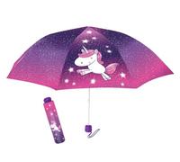 p:os Paraguas plegable infantil de unicornio, 100 cm, con funda, morado