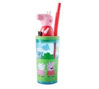 p:os Peppa Pig - Vaso infantil con tapa y pajita (360 ml, con figura 3D, sin BPA y apto para carbono), color verde