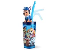 p:os Taza con tapa y pajita para niños de la Patrulla Canina, 360 ml, con figura 3D de Chase - Sin BPA y carbonatado - Idea de regalo para niño