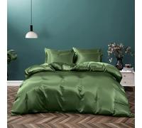 P Pothuiny 5 piezas Cubierta de edificio de satn Tamao del rey Tamao de lujo de lujo como Sage Green Divet Cover Bedding Juego con cierre de crema