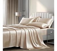 P Pothuiny Juego de sábanas de satén de 6 Piezas tamaño Queen, Juego de Ropa de Cama Suave de Lujo con 1 sábana Bajera, 1 sábana encimera y 4 Fundas de Almohada, Gris Pardo
