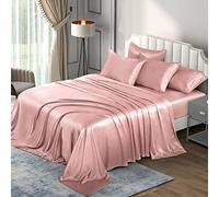 P Pothuiny Juego de sábanas de satén, tamaño King (6 Piezas, champán), Lujoso satén Sedoso, sábana Bajera Ajustable de satén Extra Suave, 1 sábana Bajera Ajustable de satén, 1 sábana encimera + 4